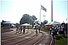 the relay is for a good cause, but patriotic as well, see the flag and the track and stage